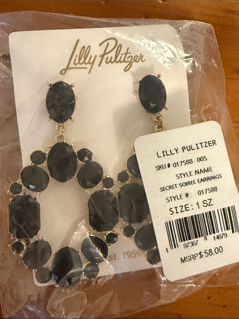 NWT-Lilly Pulitzer Black Secret Soiree Statement Earrings